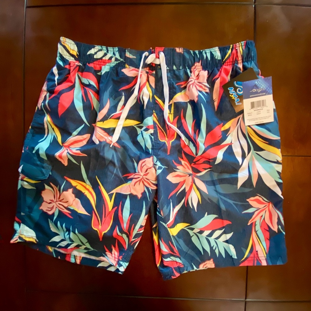 KANU Surf Swim Trunks Mens XXL Floral Hawaiian Board Shorts Mesh Lined Pockets